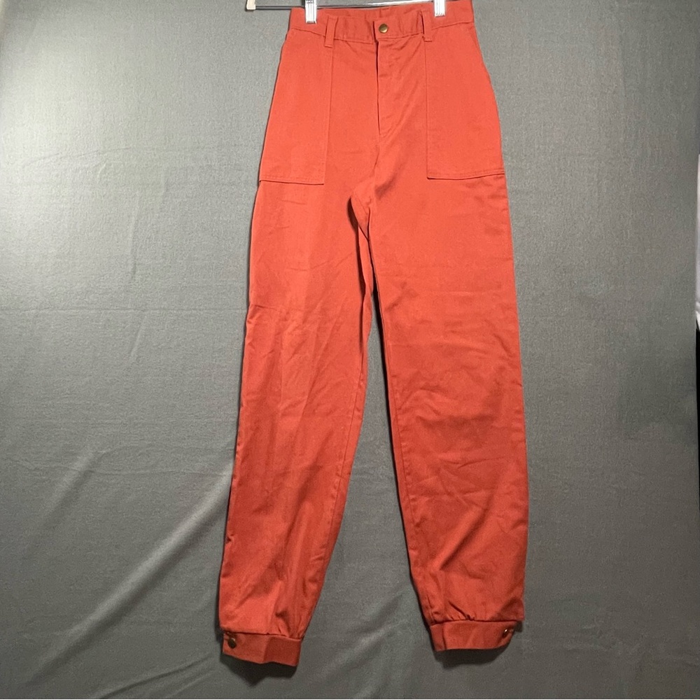 Vintage Deecee USA Work Pants Women 9/10 High Rise Utility Orange Tapered Leg